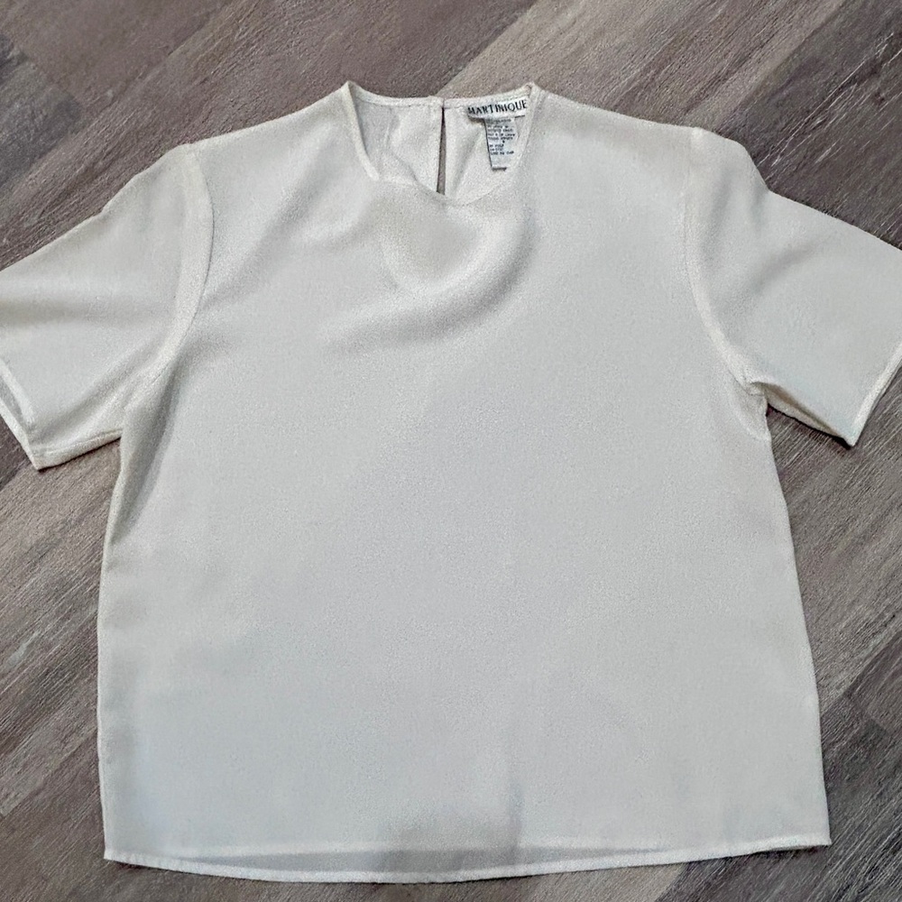 Elegant White Satin Blouse MARTINIQUE | Short Sleeve | Size S